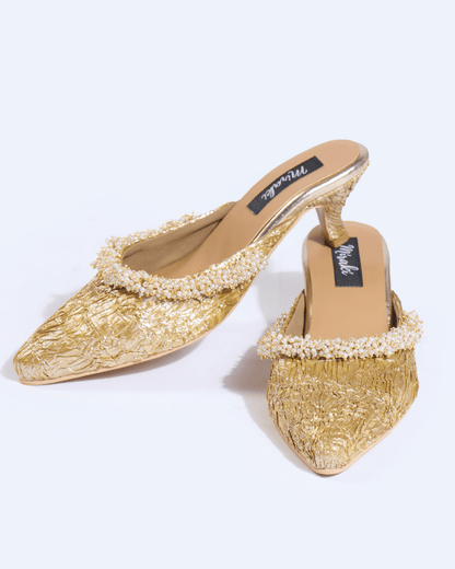 Golden Textured Pearl Work Mules