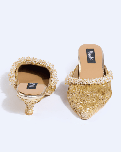 Golden Textured Pearl Work Mules