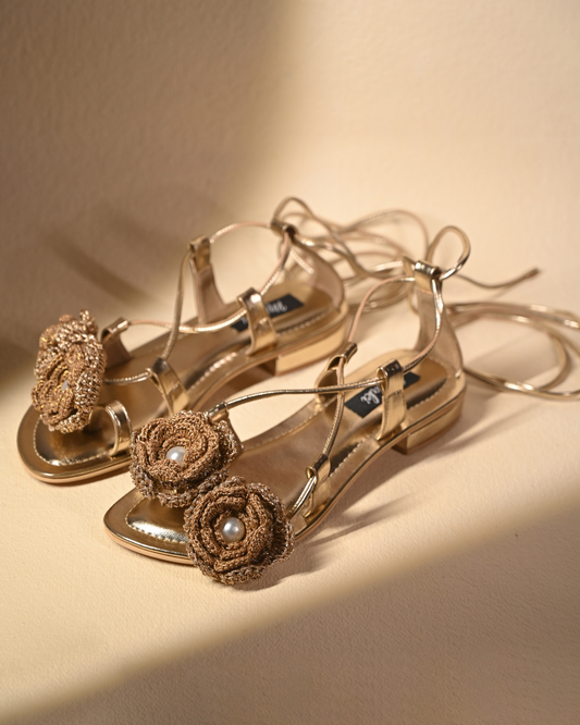Gold Tie Ups With Crochet Flowers