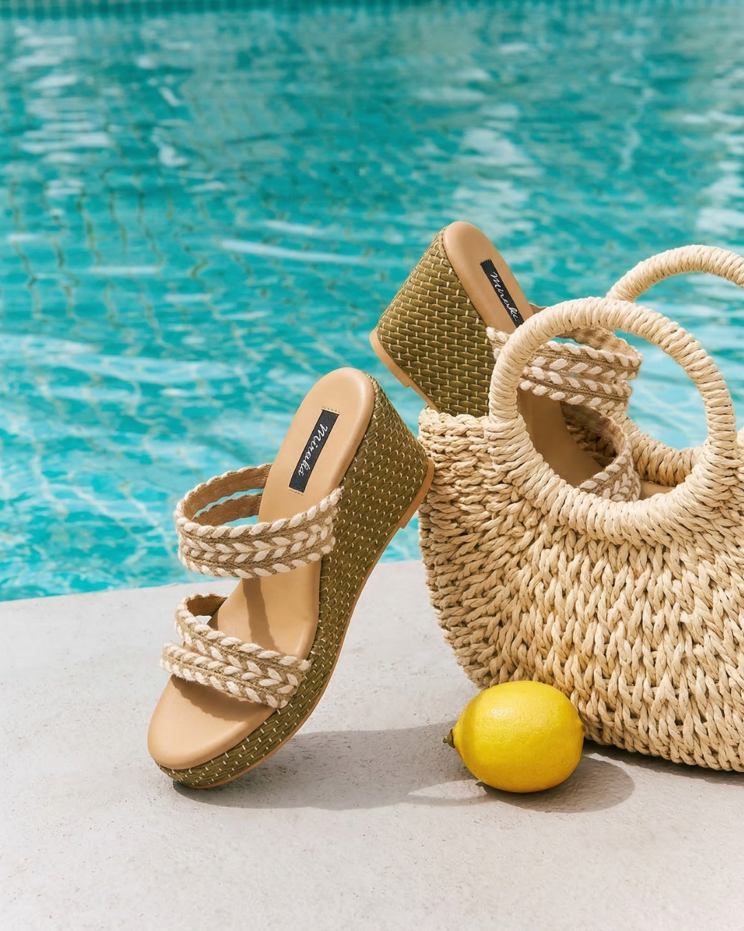 Braided Strappy Wedge Slides