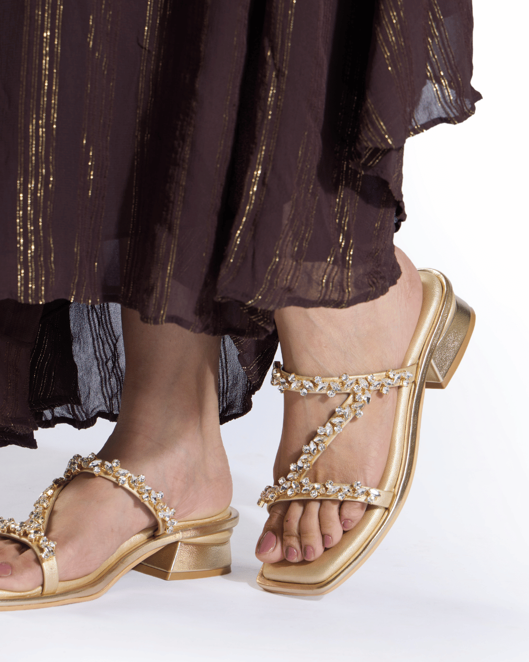 Champagne Crystal Strappy Flats