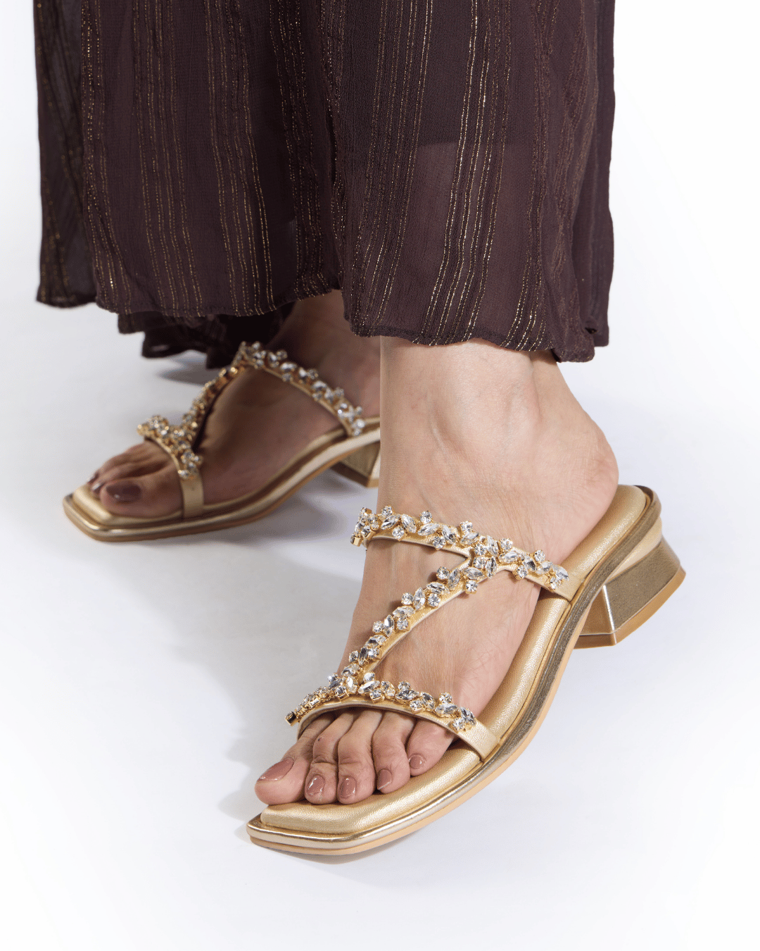 Champagne Crystal Strappy Flats