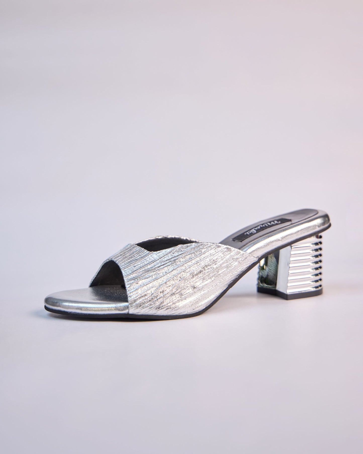 Silver Metallic Textured Slip-On Heels