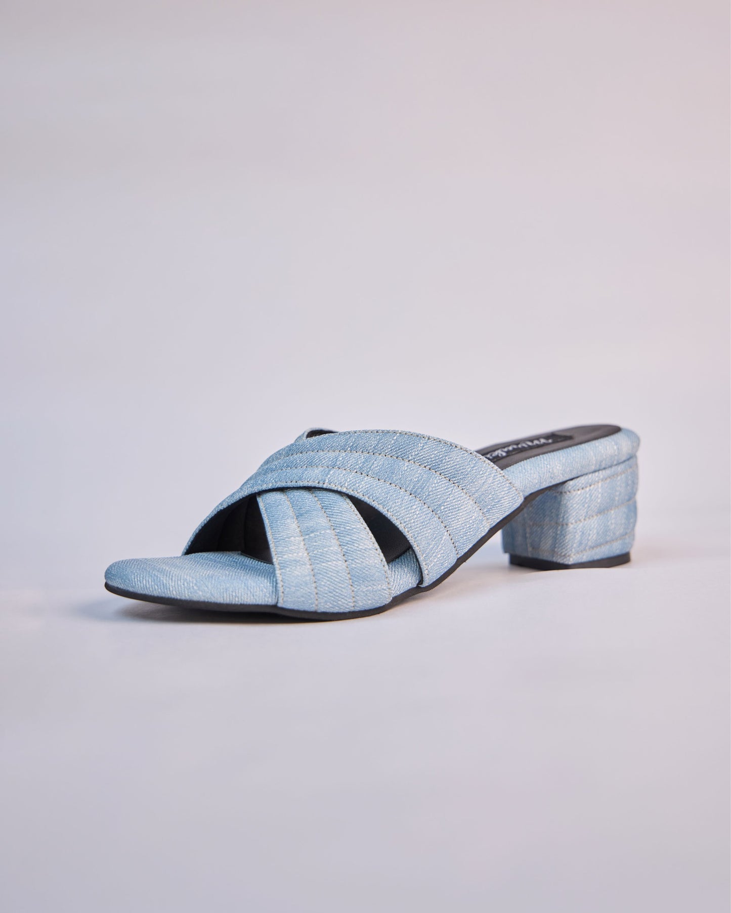 Light Blue Denim Crisscross Slide Heels
