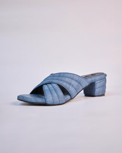 Denim Crisscross Slide Heels