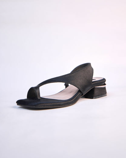 Black Minimal Sculpted Heel Sandals