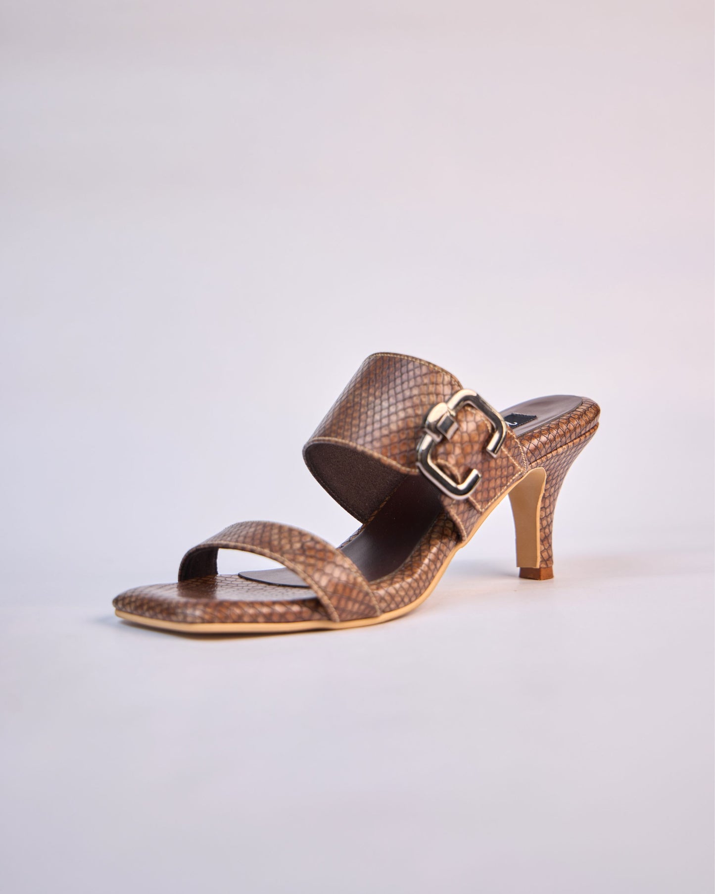Textured Buckle Mid-Heels