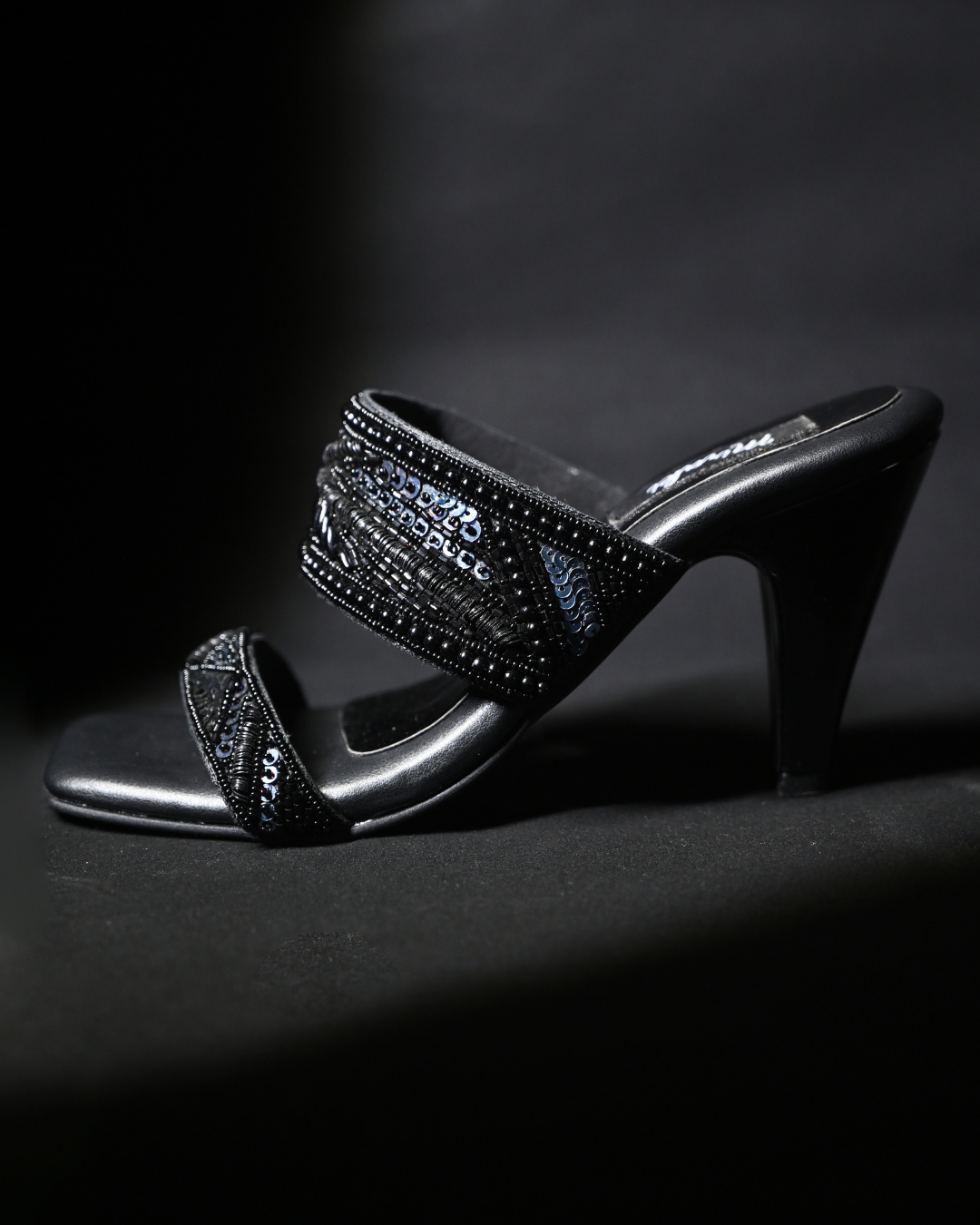 Black Dual Strap Handwork Heels