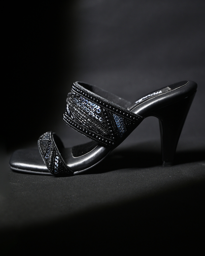 Black Dual Strap Handwork Heels