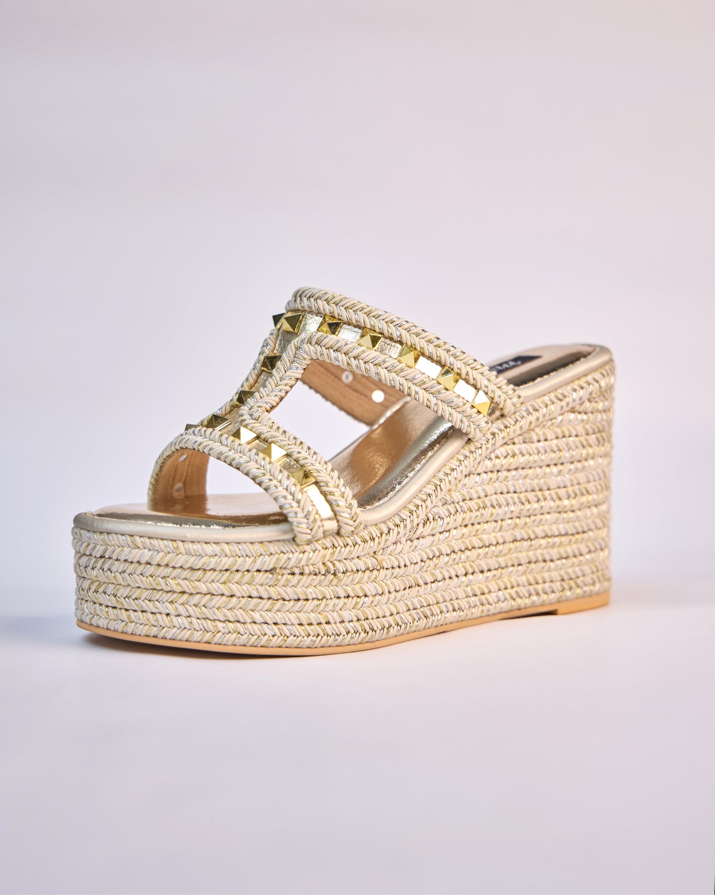 Woven Wedge Sandals with Stud Accents