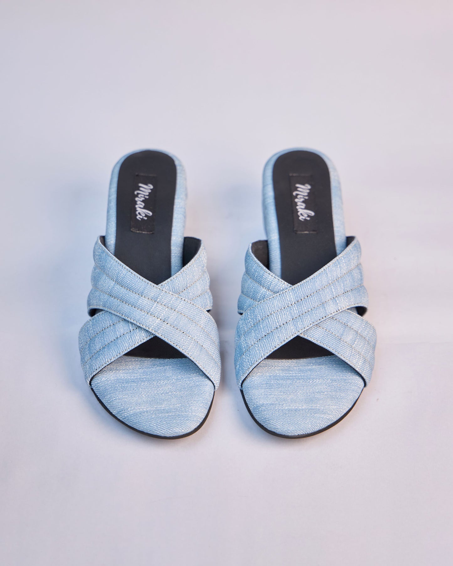 Light Blue Denim Crisscross Slide Heels