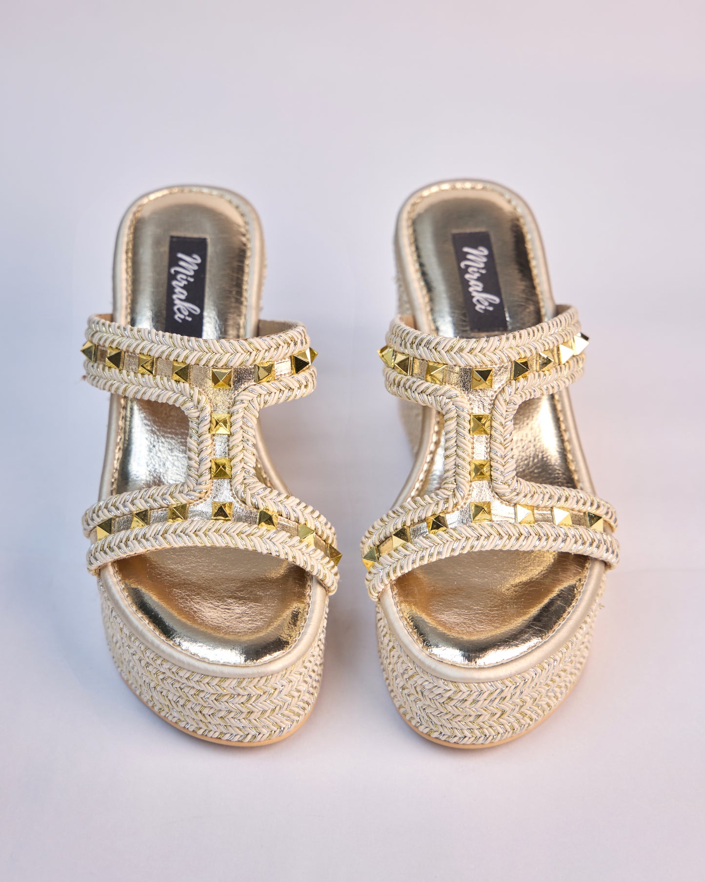 Woven Wedge Sandals with Stud Accents