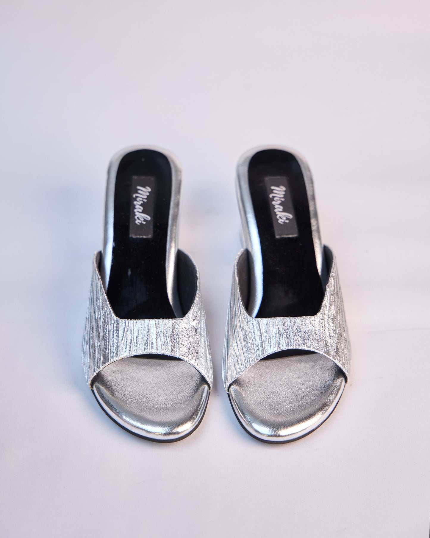 Silver Metallic Textured Slip-On Heels