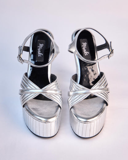 Silver Block Heels With Stitching Details