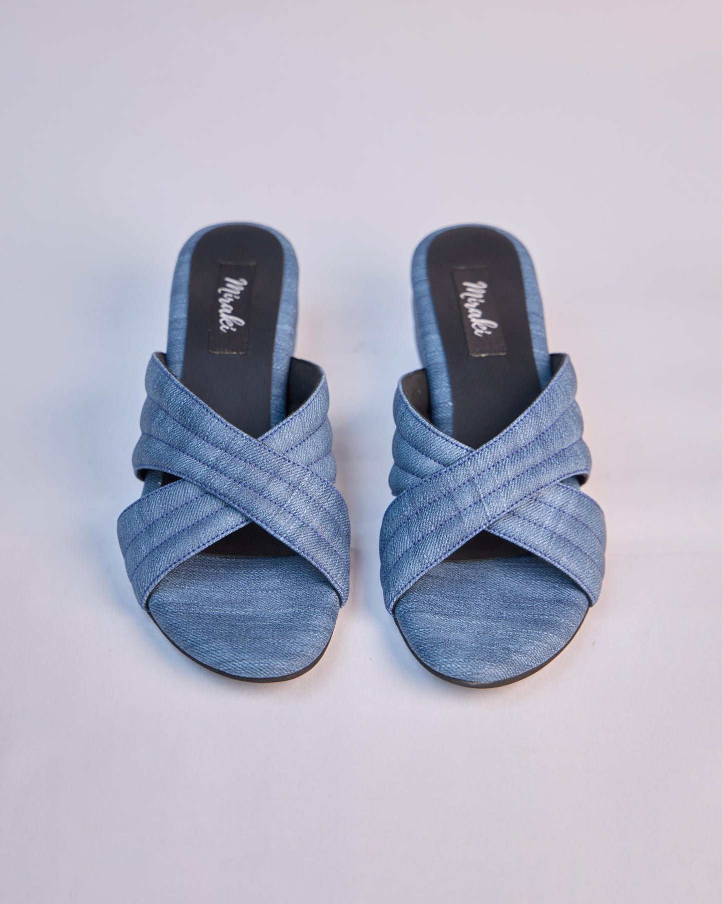 Denim Crisscross Slide Heels