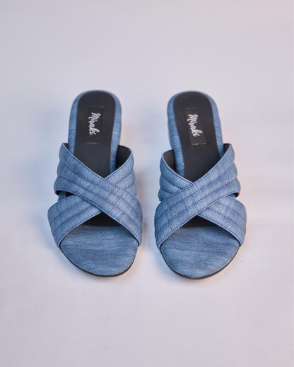 Denim Crisscross Slide Heels