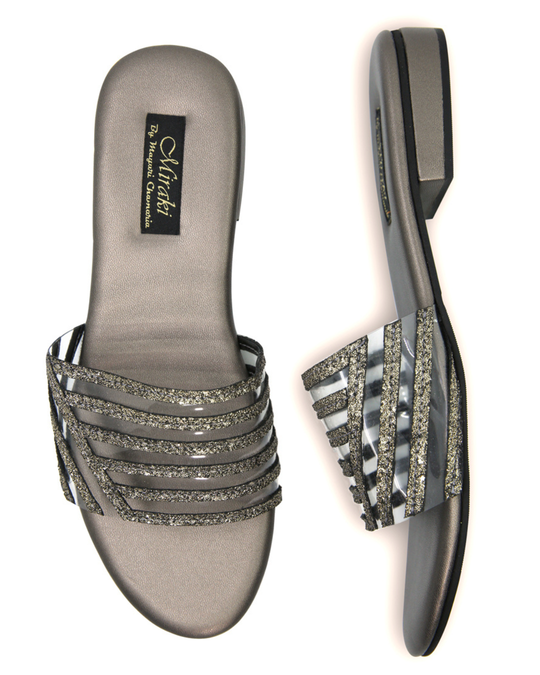 Gun Metal Pattern Cut See Through Flats