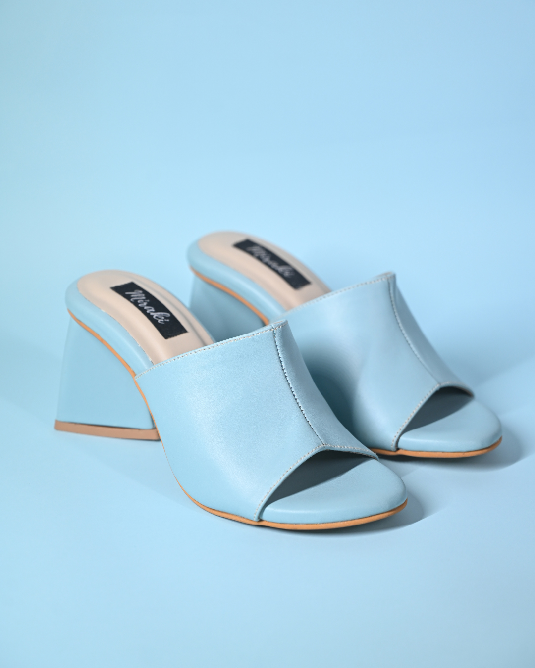 Powder Blue Slip Ons with Unique Pyramid Heels