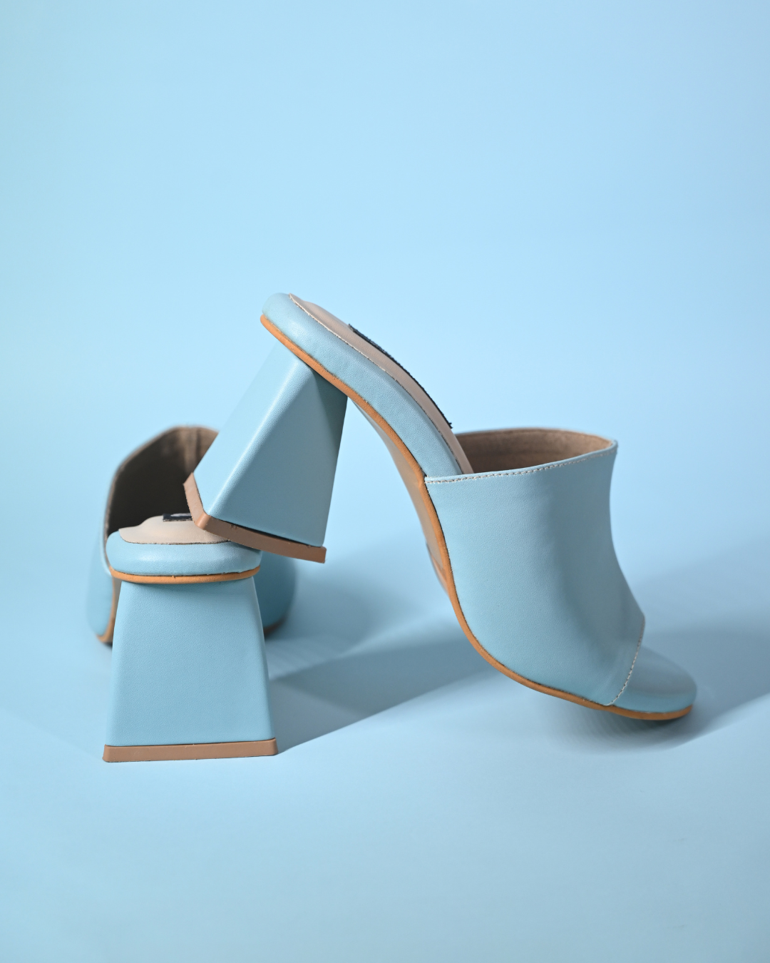 Powder Blue Slip Ons with Unique Pyramid Heels