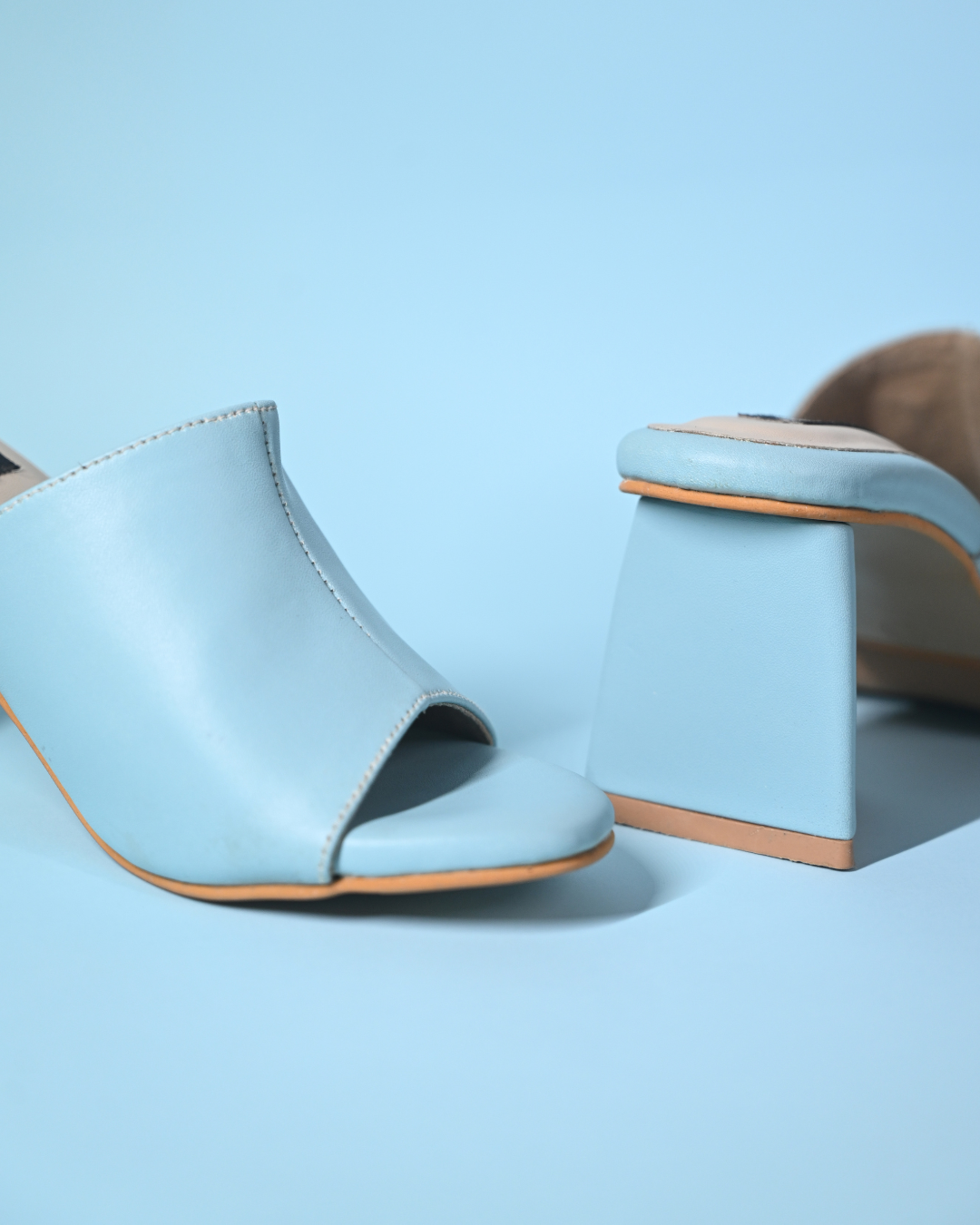 Powder Blue Slip Ons with Unique Pyramid Heels