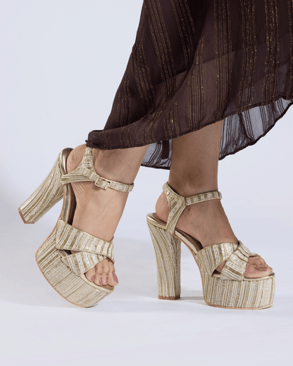 Regal Textured Ankle Strap Block Heels