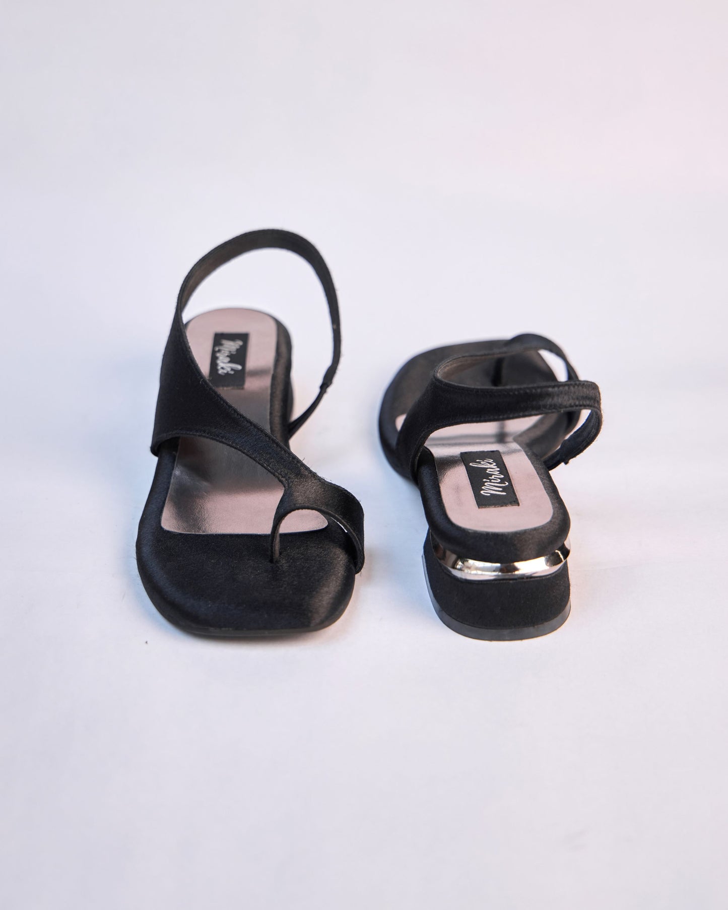 Black Minimal Sculpted Heel Sandals