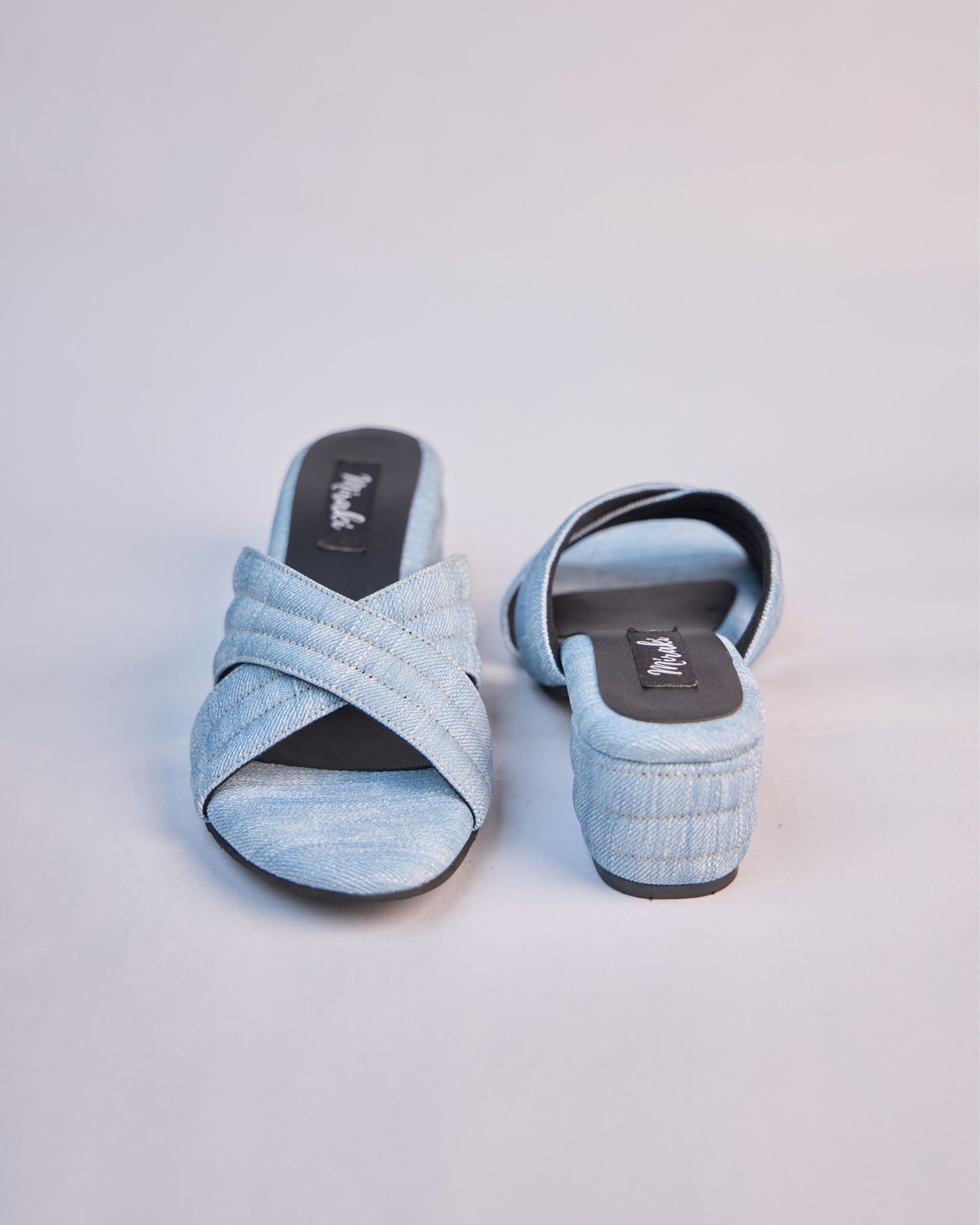 Light Blue Denim Crisscross Slide Heels