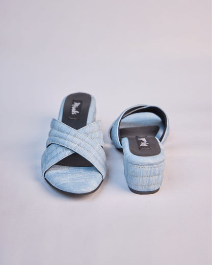 Light Blue Denim Crisscross Slide Heels