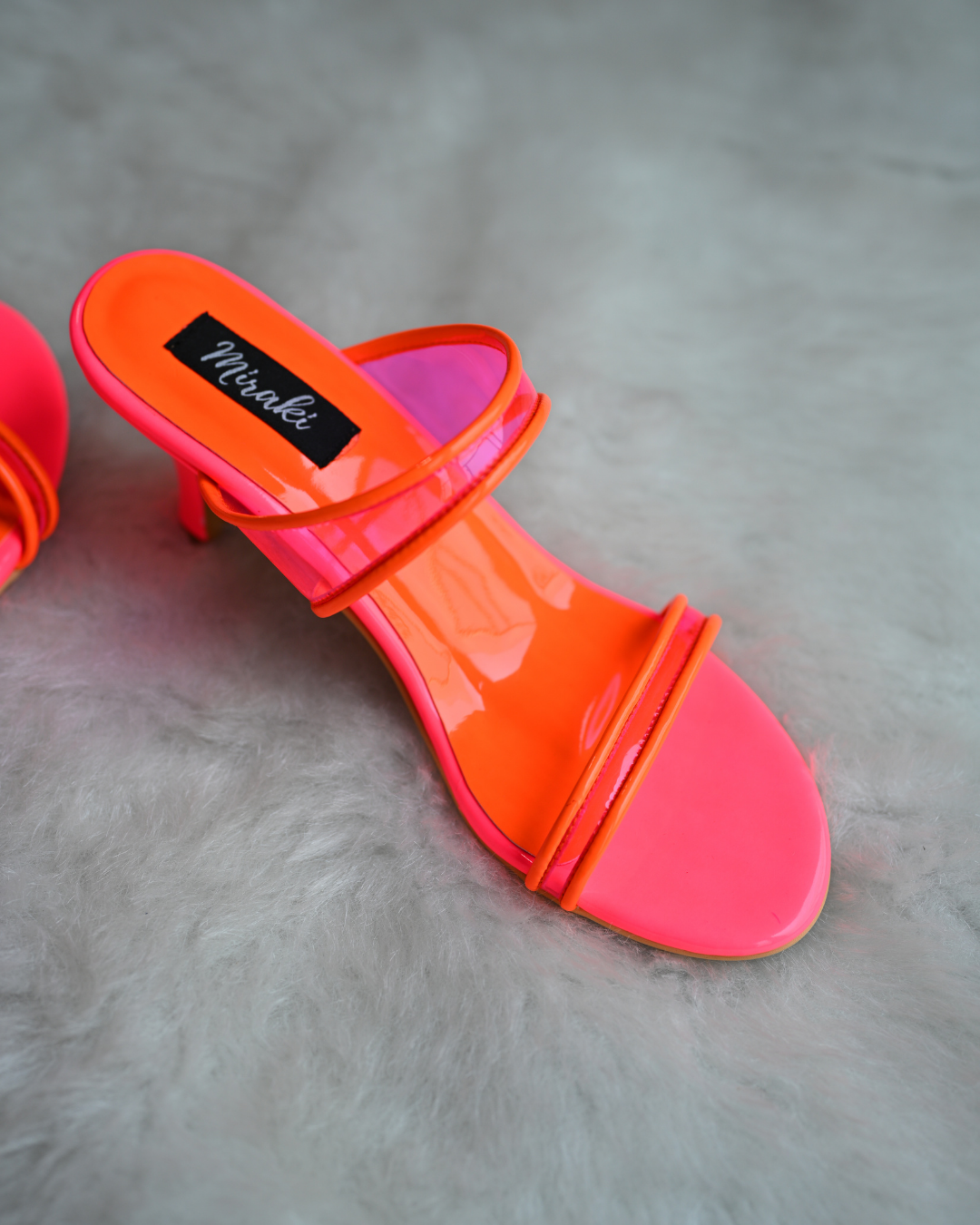 Two Toned Neon Heels With Transparent Pink and Orange Piping