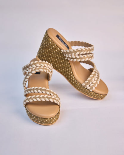 Braided Strappy Wedge Slides