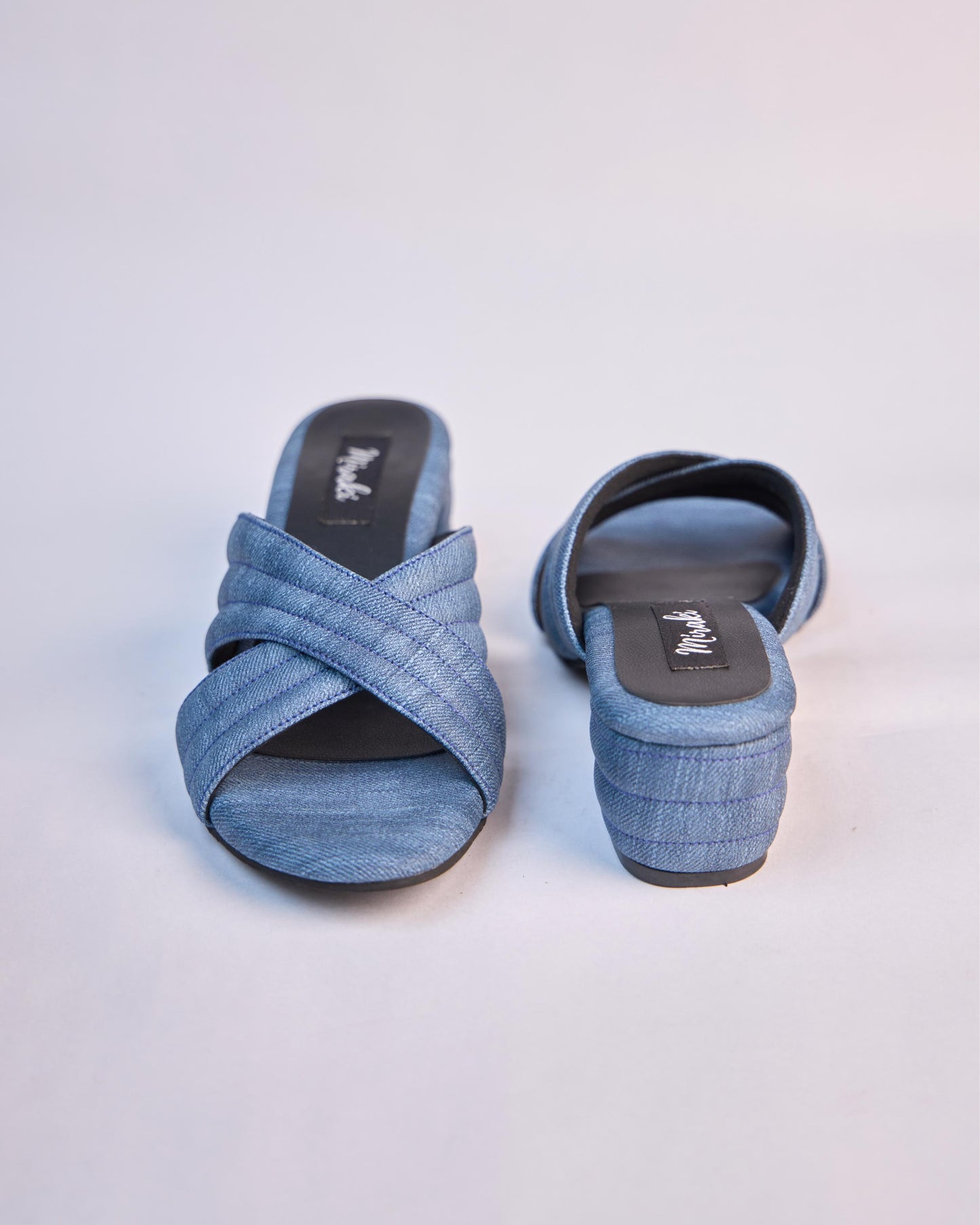 Denim Crisscross Slide Heels