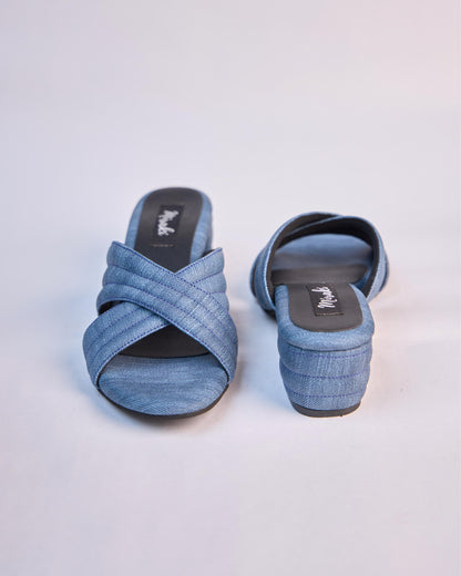 Denim Crisscross Slide Heels