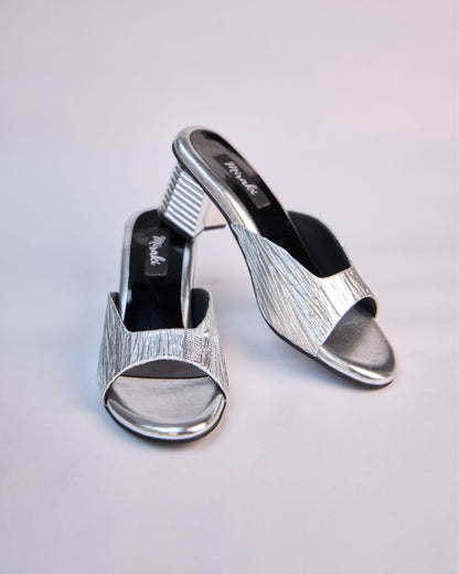 Silver Metallic Textured Slip-On Heels
