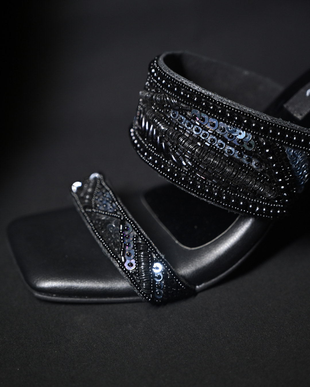 Black Dual Strap Handwork Heels