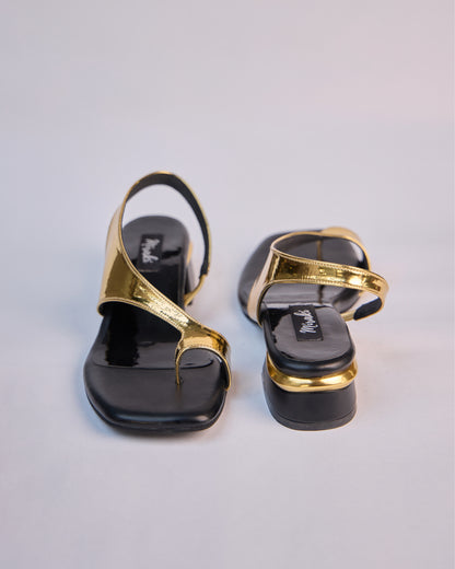 Gold Metallic Sculpted Heel Sandals