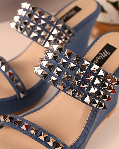 Denim Studded Wedges