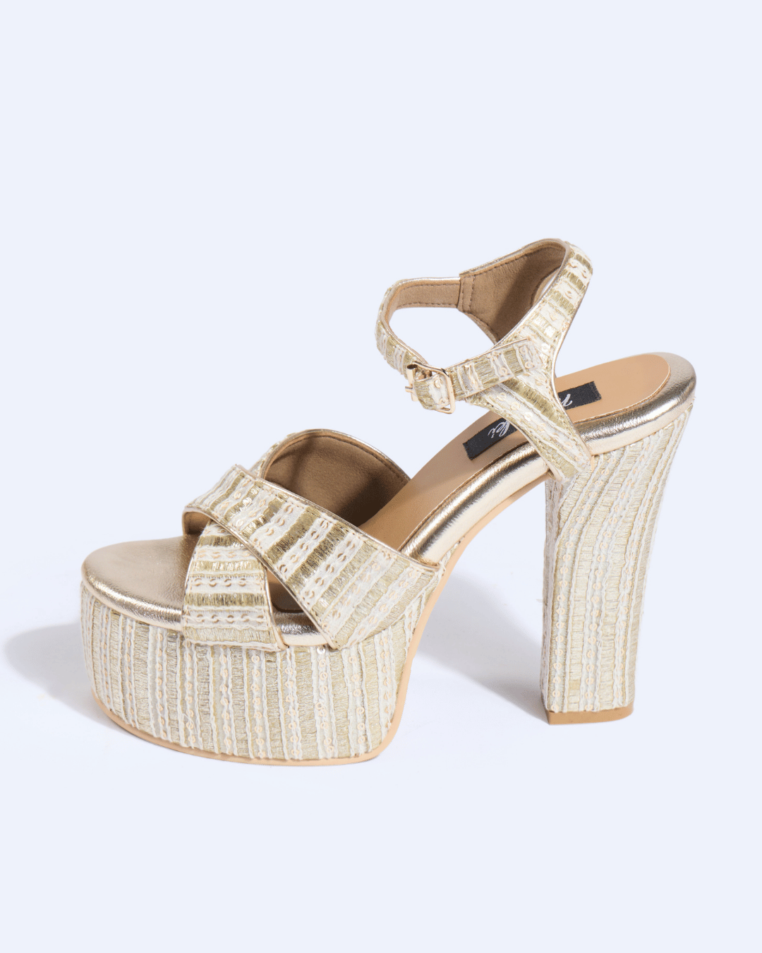 Regal Textured Ankle Strap Block Heels