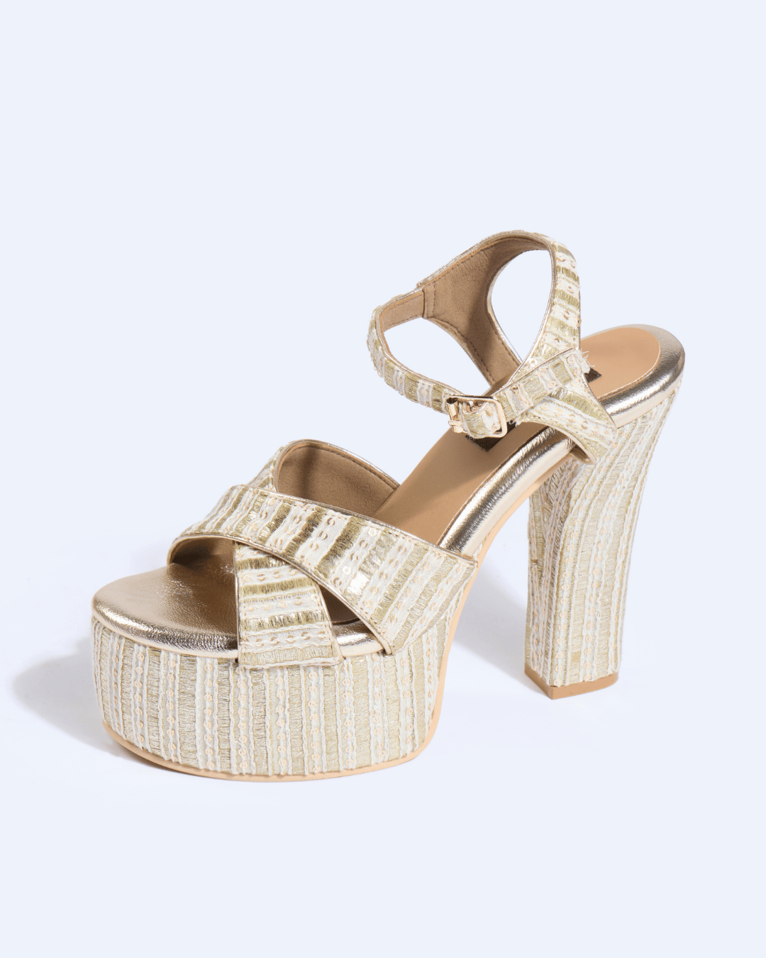 Regal Textured Ankle Strap Block Heels