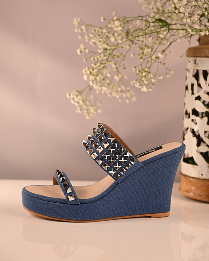 Denim Studded Wedges