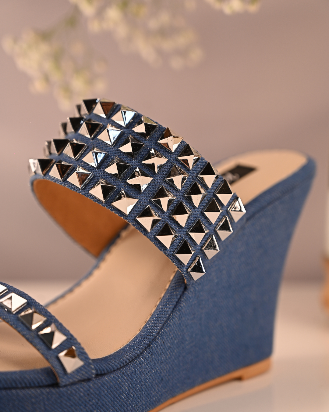 Denim Studded Wedges