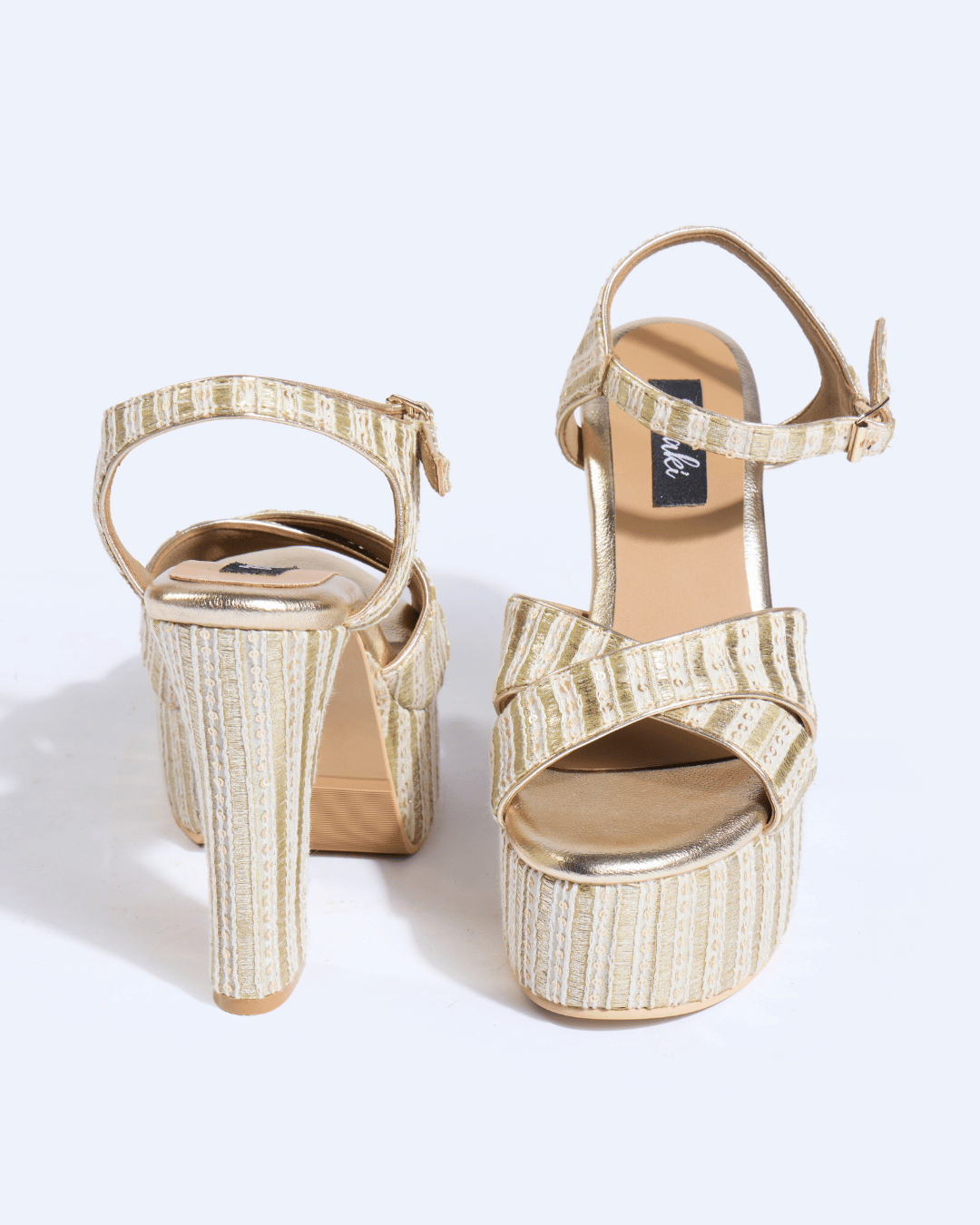 Regal Textured Ankle Strap Block Heels