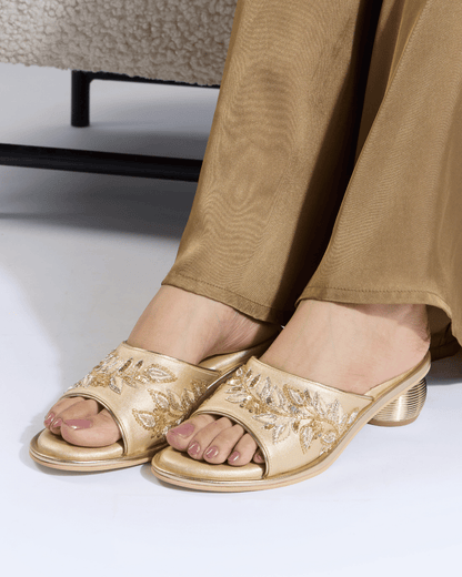 Celeste Leaf Champagne Gold Handwork Heels
