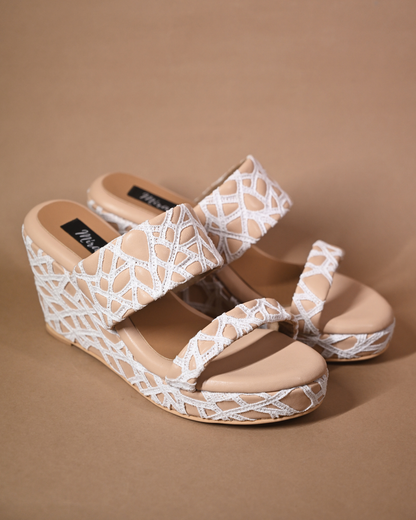 Cushioned Nude Web Wedges