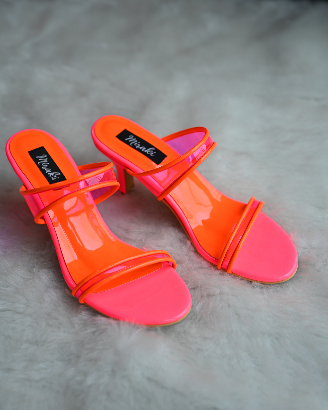 Two Toned Neon Heels With Transparent Pink and Orange Piping