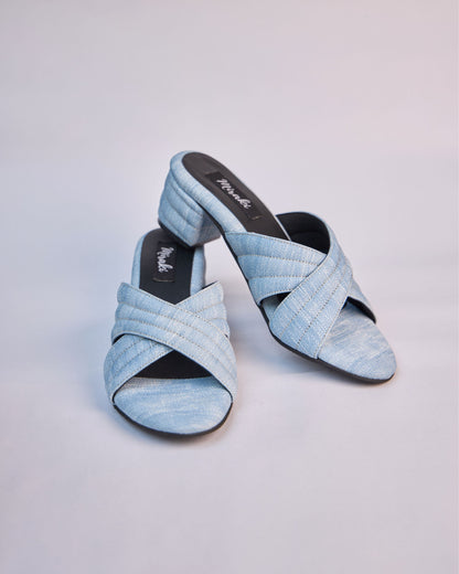 Light Blue Denim Crisscross Slide Heels
