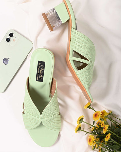 Pastel Green Strappy Slip-On Heel