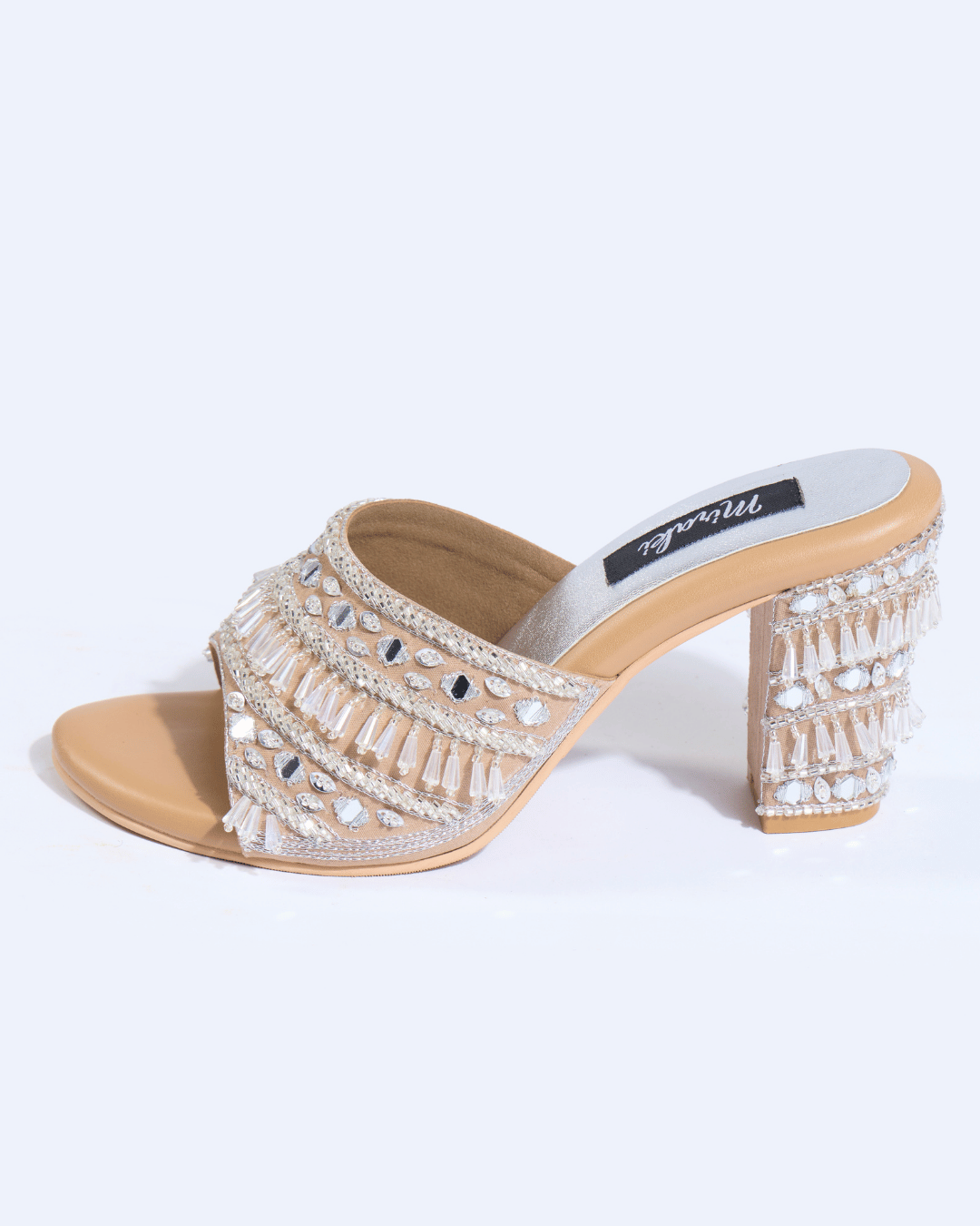 Silver Crystal Fringe Handwork Block Heels