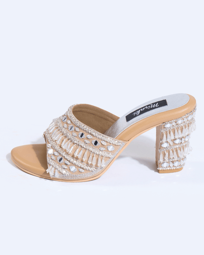Silver Crystal Fringe Handwork Block Heels