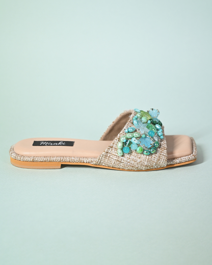 Sea Shells And Beads Embellished Beach Slip On Flats