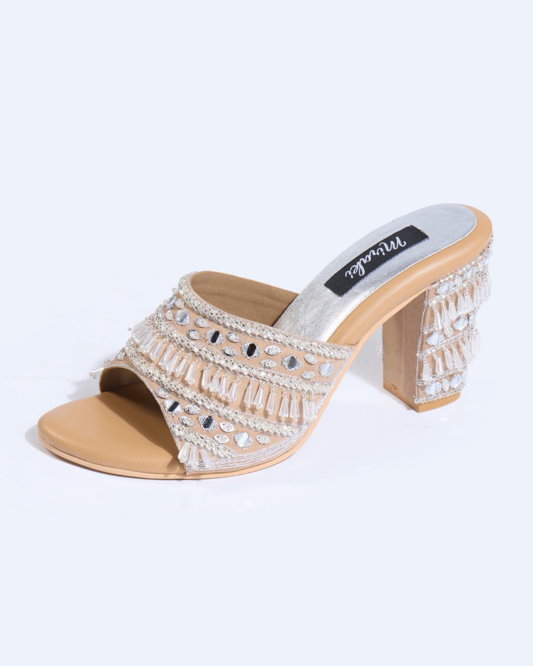 Silver Crystal Fringe Handwork Block Heels